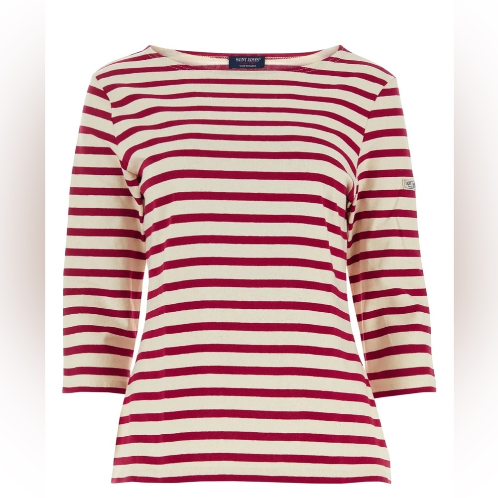 Saint James red and cream stripes bateau neck top. Classic